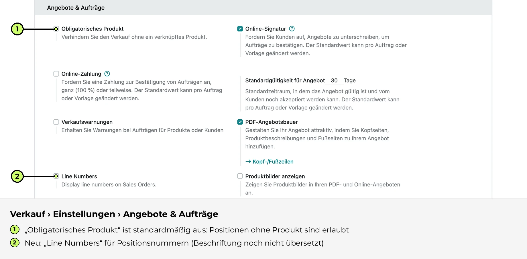Verkauf › Einstellungen › Angebote & Aufträge