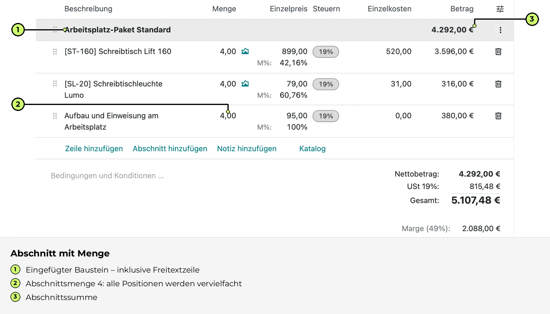 Abschnitt mit Menge