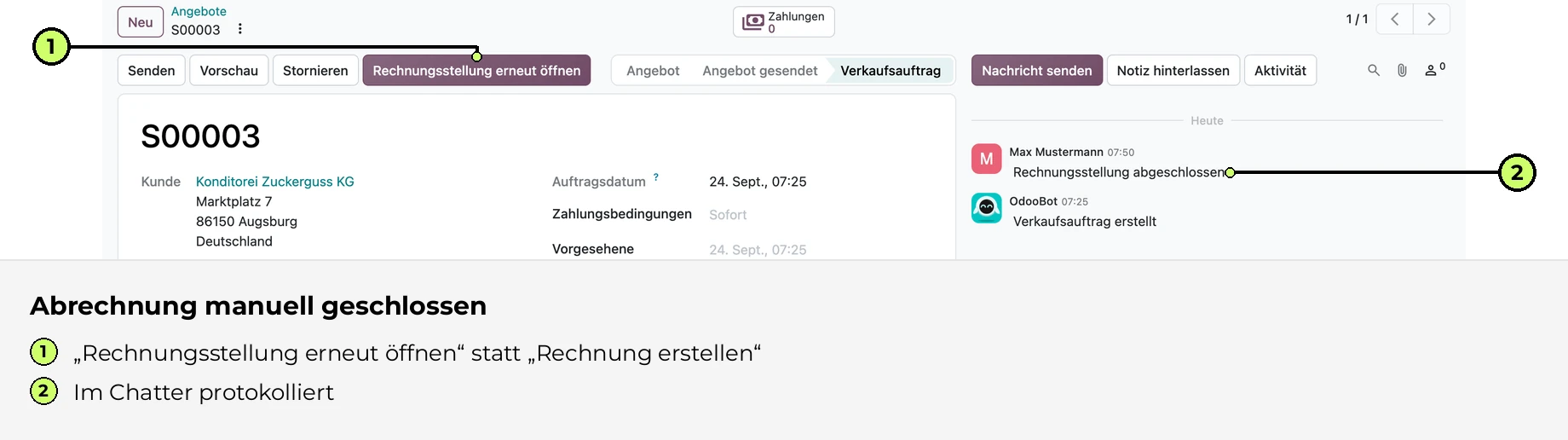 Abrechnung manuell geschlossen
